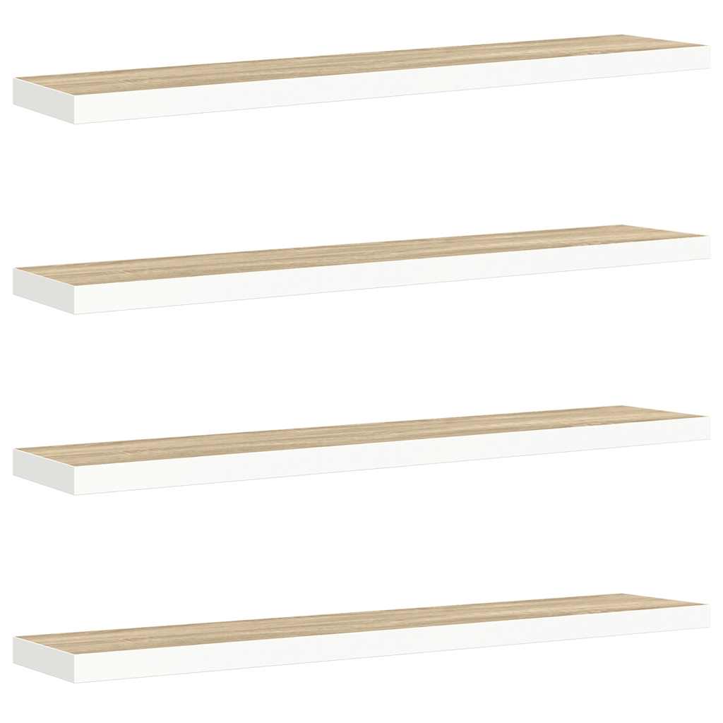4 db tölgyszínű és fehér MDF lebegő fali polc 120x23,5x3,8 cm