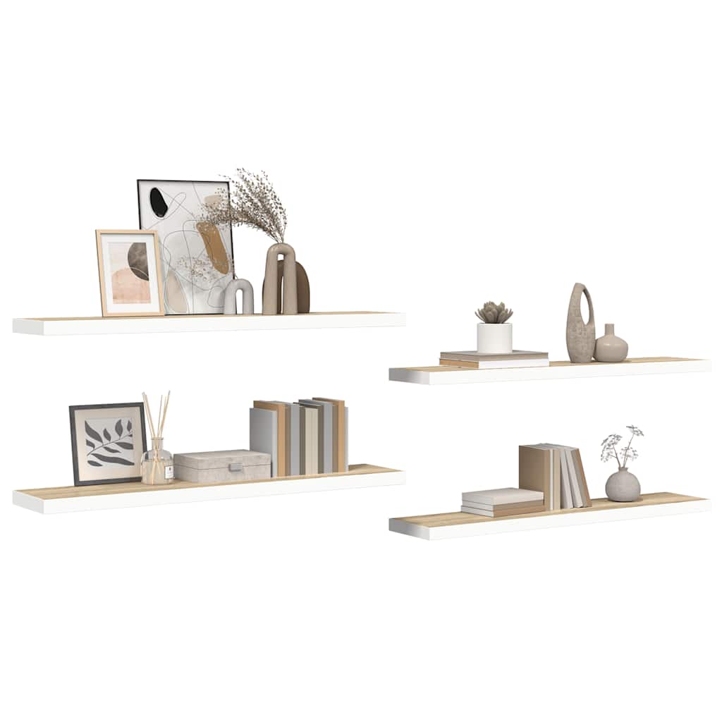 4 db tölgyszínű és fehér MDF lebegő fali polc 120x23,5x3,8 cm