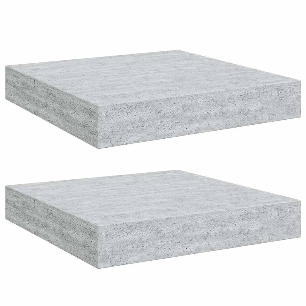 2 db betonszürke MDF lebegő fali polc 23 x 23,5 x 3,8 cm