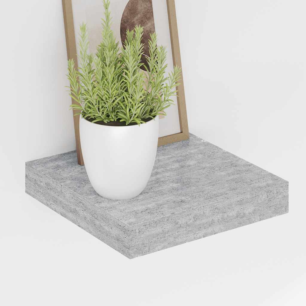 2 db betonszürke MDF lebegő fali polc 23 x 23,5 x 3,8 cm