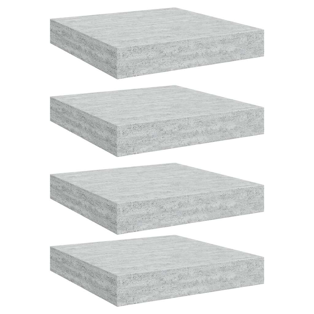 4 db betonszürke MDF lebegő fali polc 23 x 23,5 x 3,8 cm