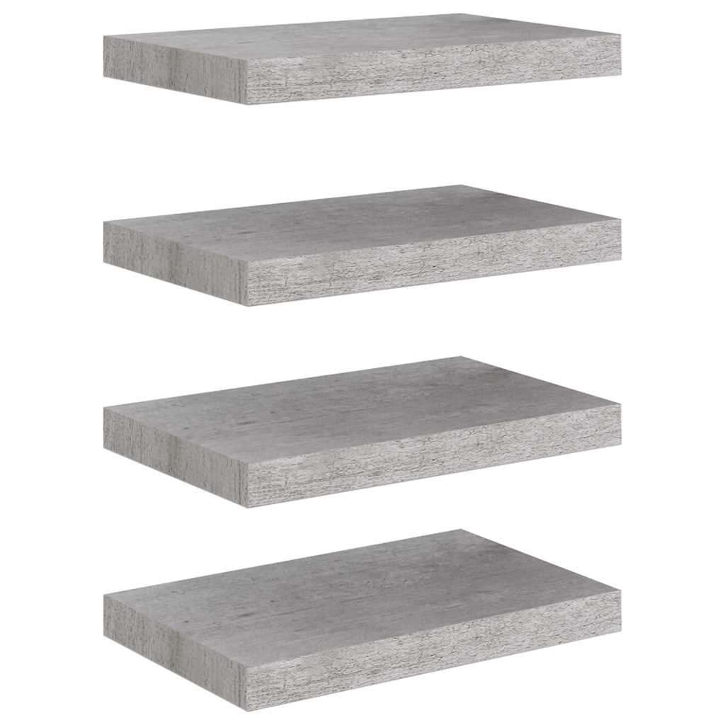 4 db betonszürke MDF lebegő fali polc 40 x 23,5 x 3,8 cm