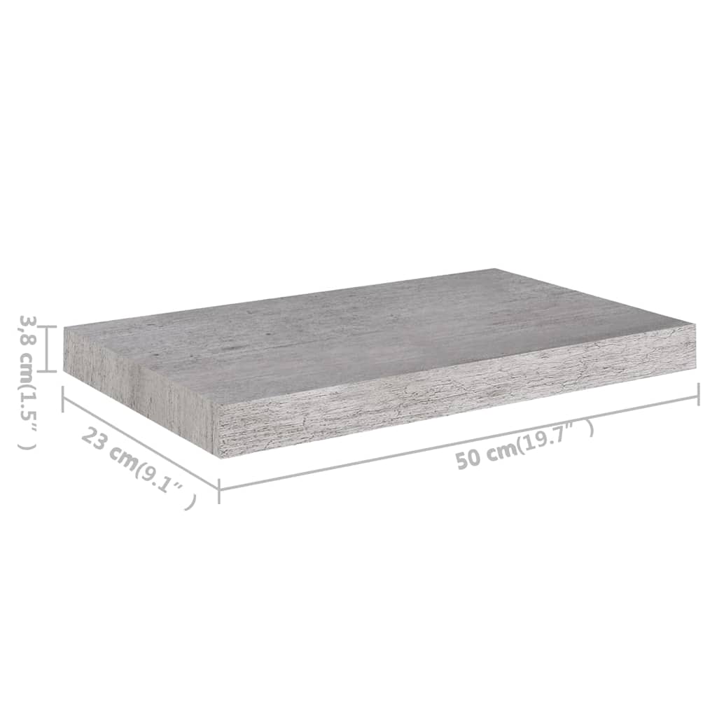 betonszürke MDF lebegő fali polc 50 x 23,5 x 3,8 cm