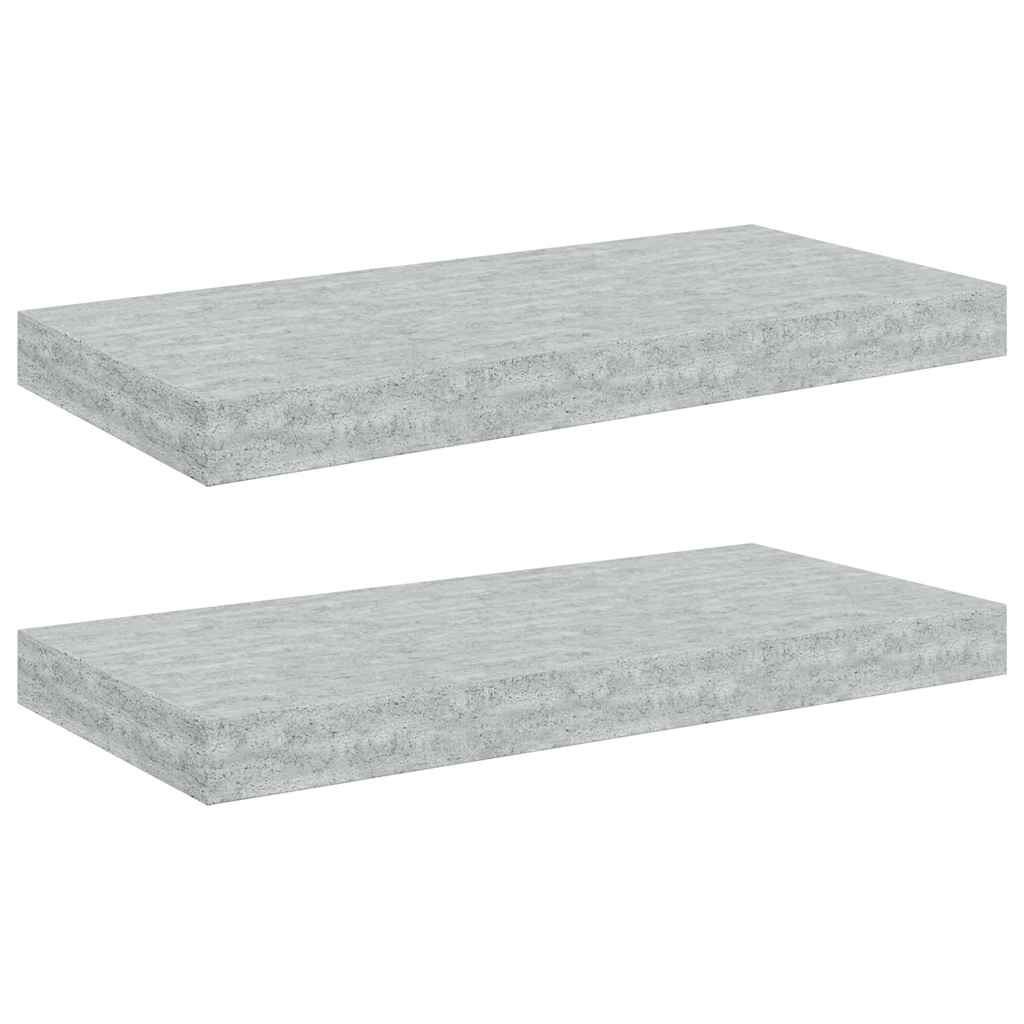 2 db betonszürke MDF lebegő fali polc 50 x 23,5 x 3,8 cm