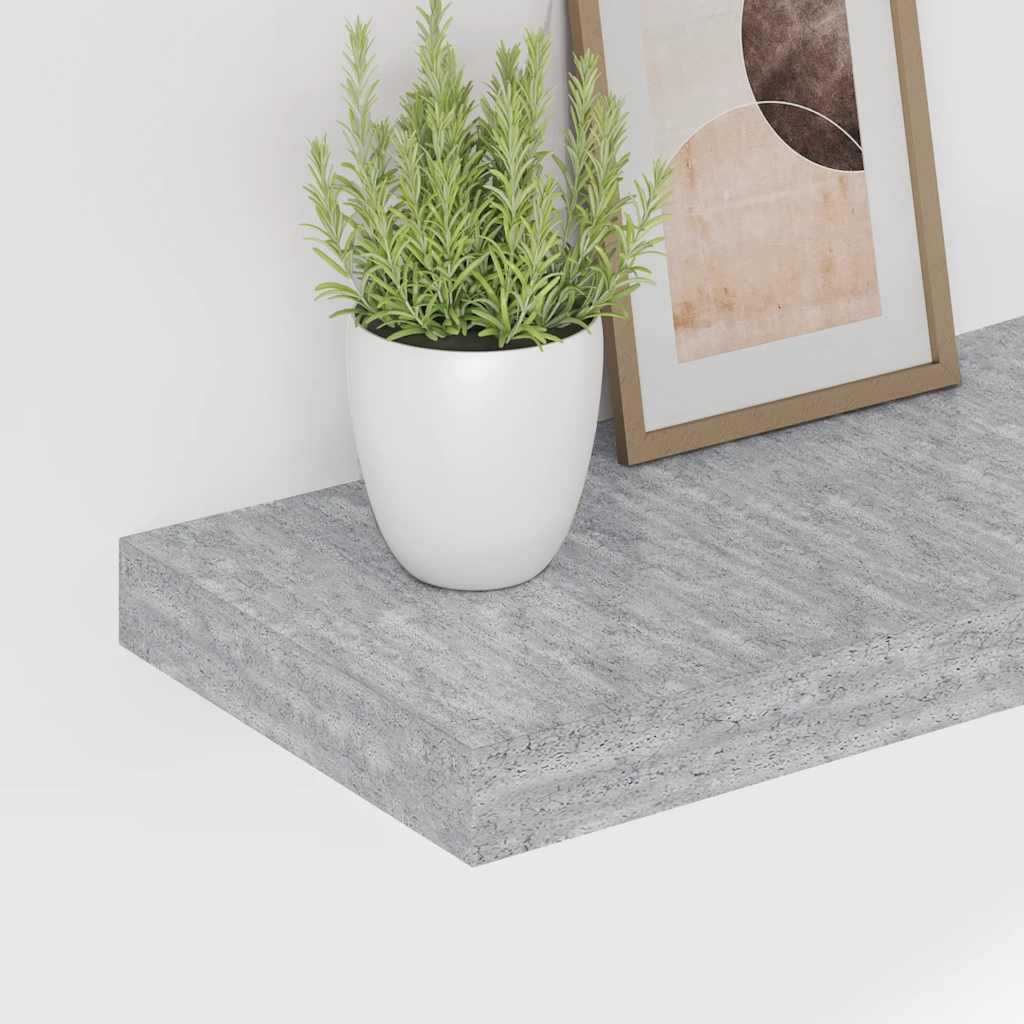 2 db betonszürke MDF lebegő fali polc 50 x 23,5 x 3,8 cm
