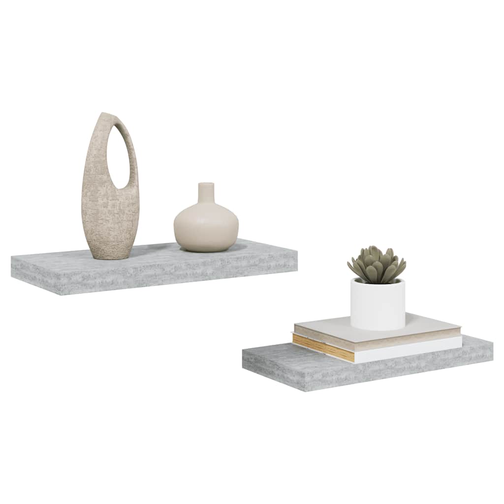 2 db betonszürke MDF lebegő fali polc 50 x 23,5 x 3,8 cm