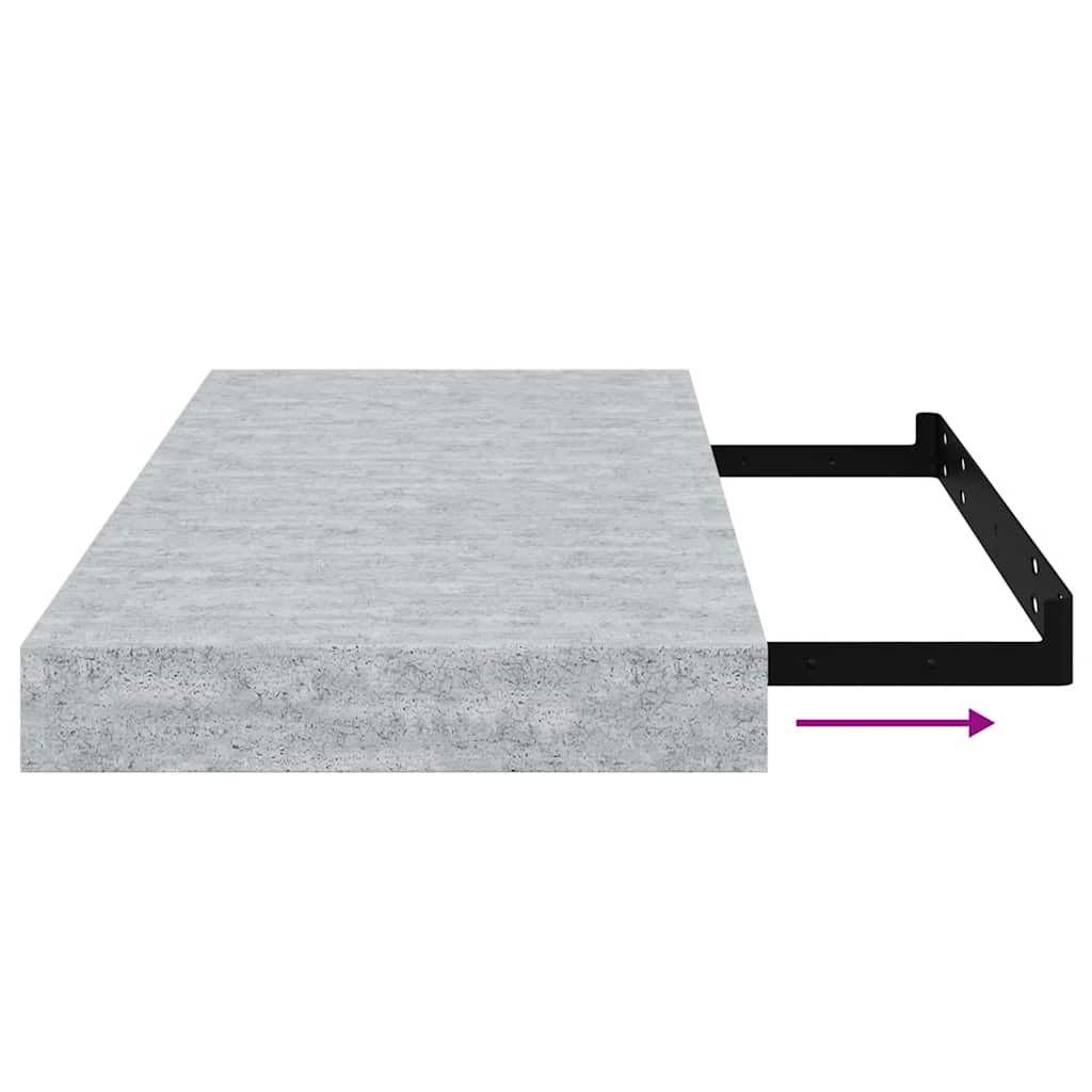 2 db betonszürke MDF lebegő fali polc 50 x 23,5 x 3,8 cm