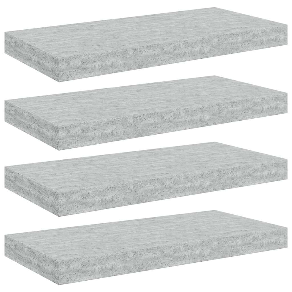 4 db betonszürke MDF lebegő fali polc 50 x 23,5 x 3,8 cm