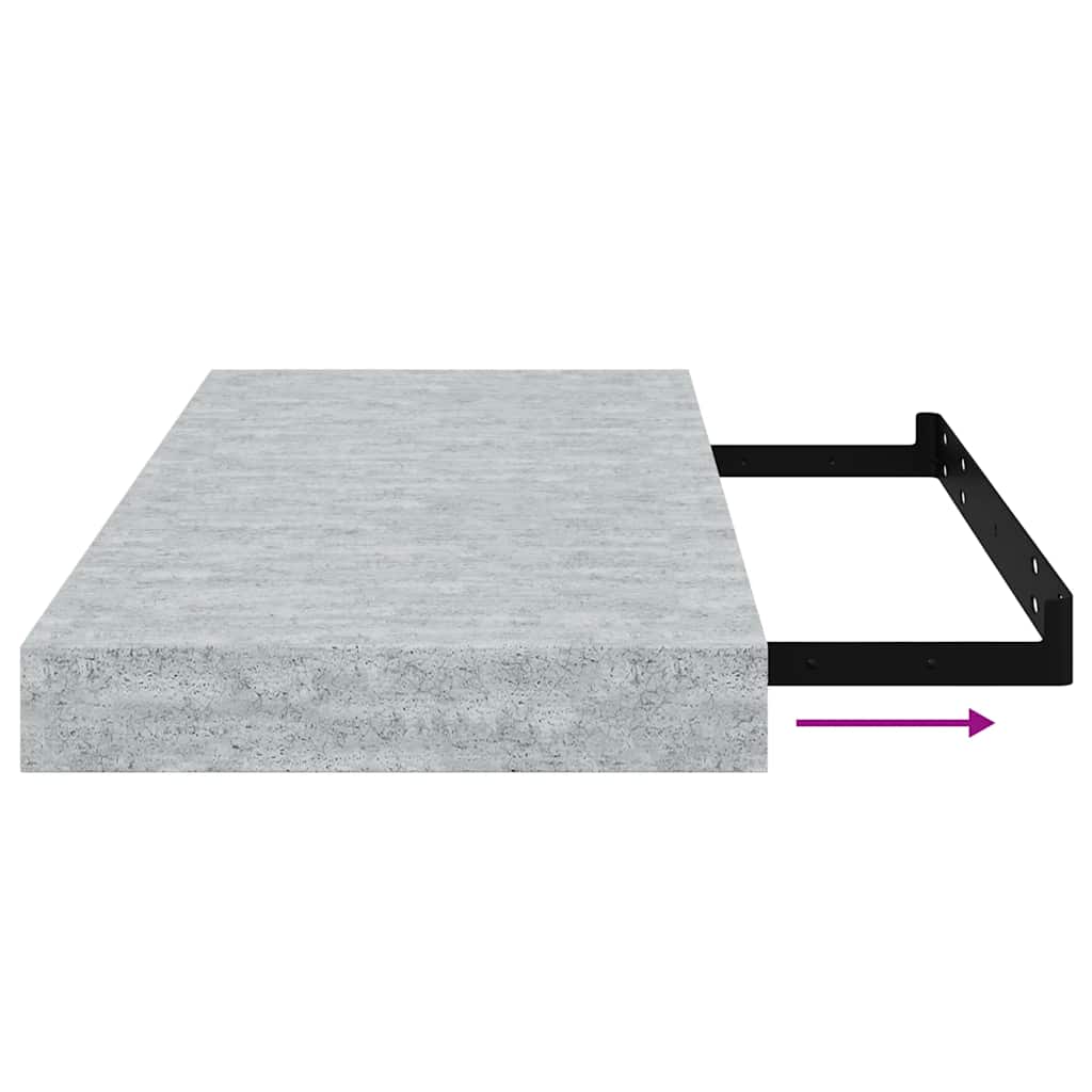 4 db betonszürke MDF lebegő fali polc 50 x 23,5 x 3,8 cm