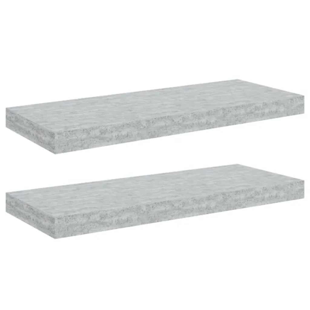 2 db betonszürke MDF lebegő fali polc 60 x 23,5 x 3,8 cm