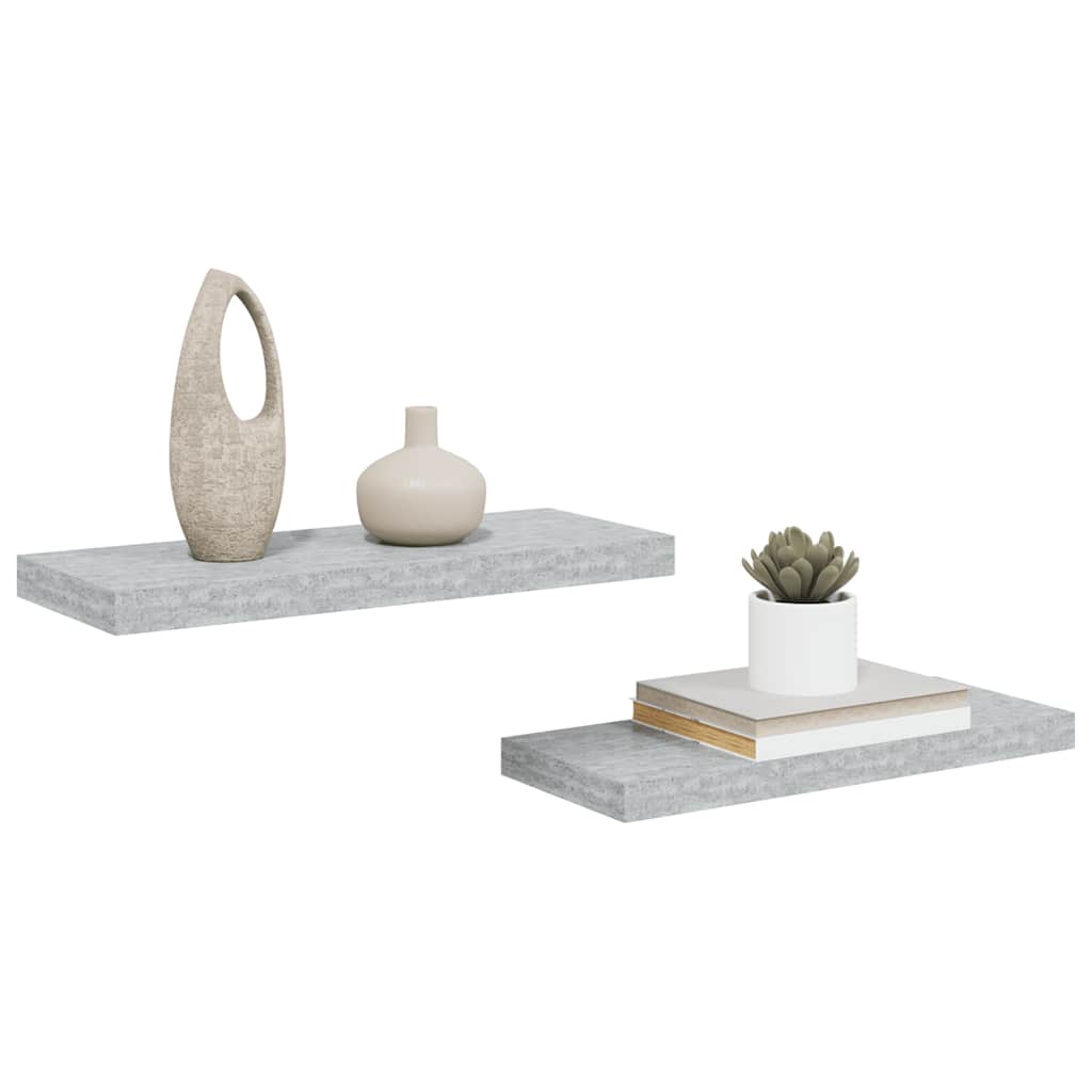 2 db betonszürke MDF lebegő fali polc 60 x 23,5 x 3,8 cm
