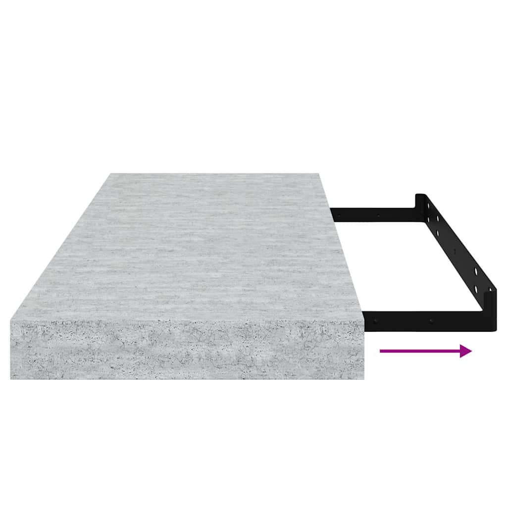 2 db betonszürke MDF lebegő fali polc 60 x 23,5 x 3,8 cm