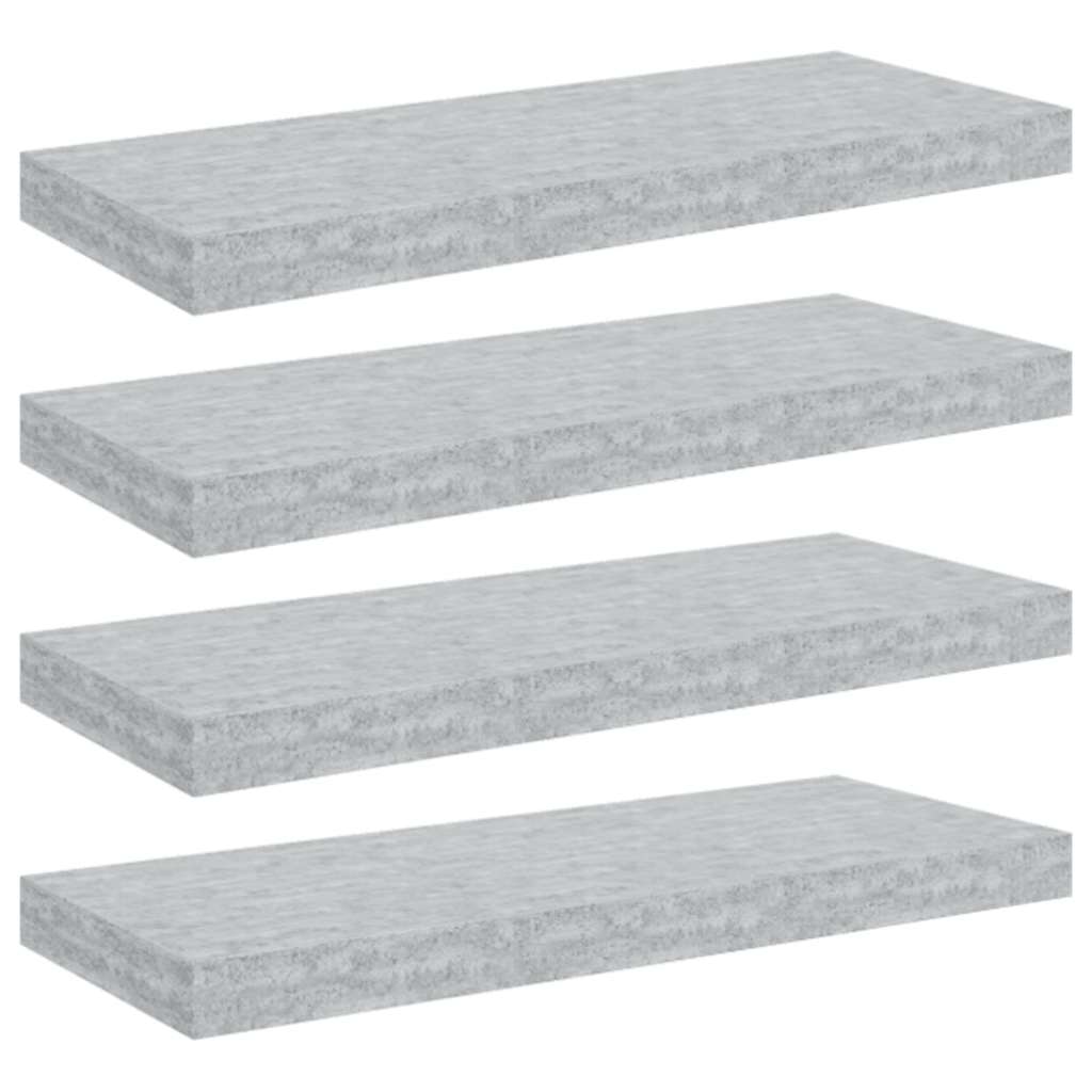 4 db betonszürke MDF lebegő fali polc 60 x 23,5 x 3,8 cm