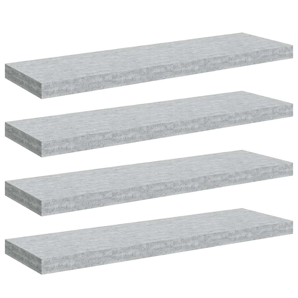4 db betonszürke MDF lebegő fali polc 80 x 23,5 x 3,8 cm