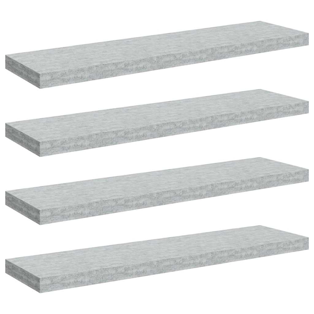 4 db betonszürke MDF lebegő fali polc 90 x 23,5 x 3,8 cm