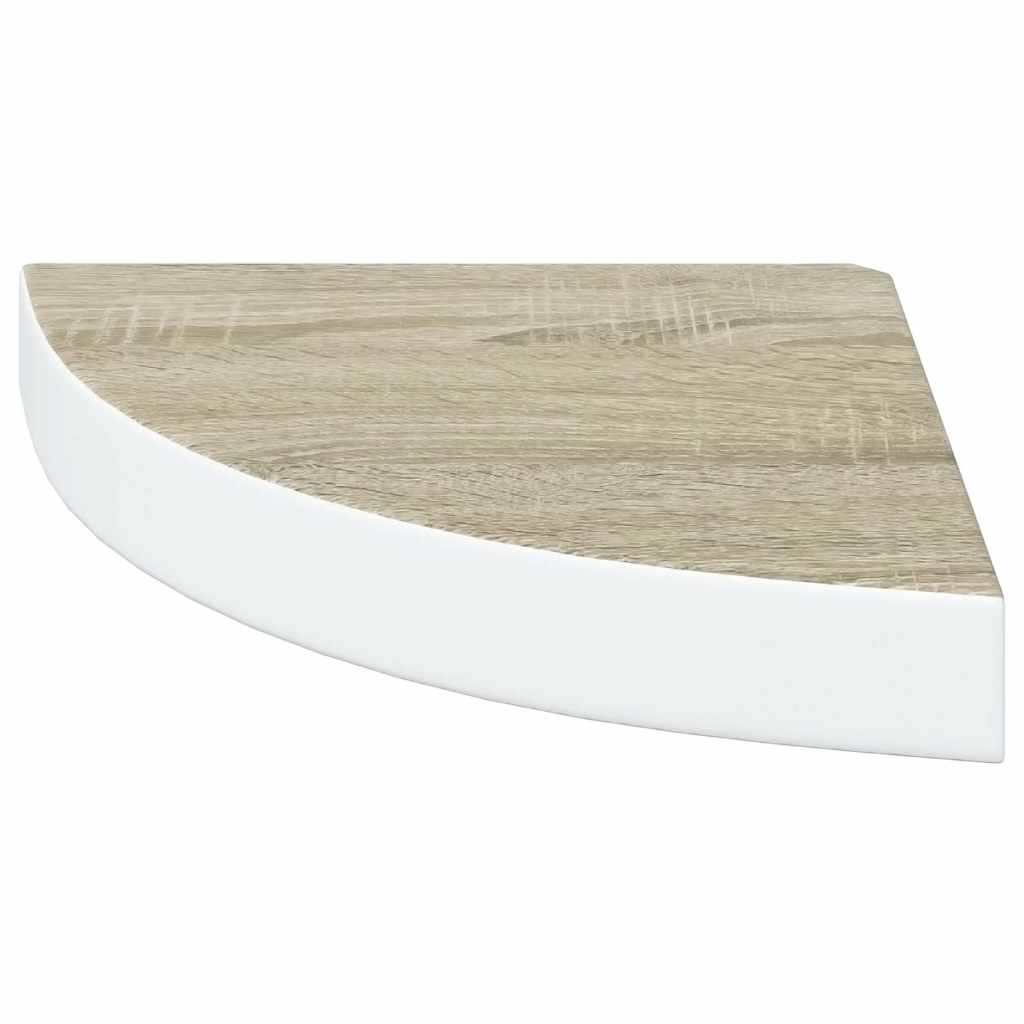 tölgyszínű és fehér MDF fali sarokpolc 25 x 25 x 3,8 cm