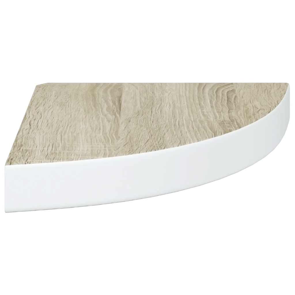 tölgyszínű és fehér MDF fali sarokpolc 25 x 25 x 3,8 cm