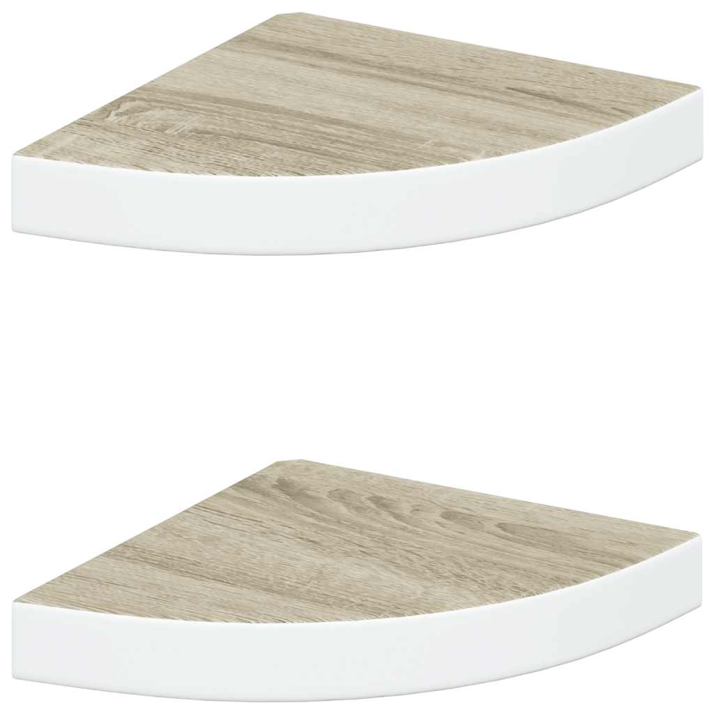 2 db fehér-tölgyszínű MDF fali sarokpolc 25 x 25 x 3,8 cm