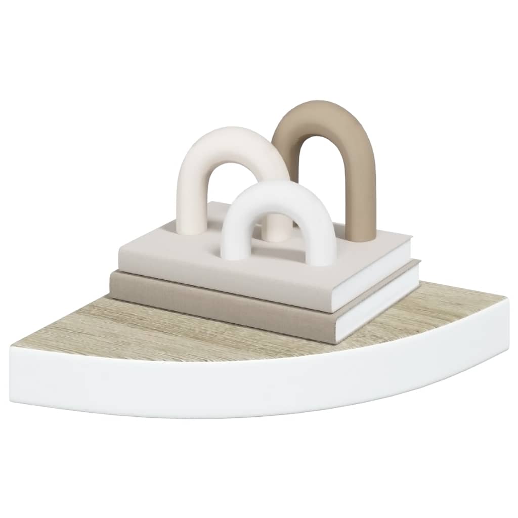 2 db fehér-tölgyszínű MDF fali sarokpolc 25 x 25 x 3,8 cm