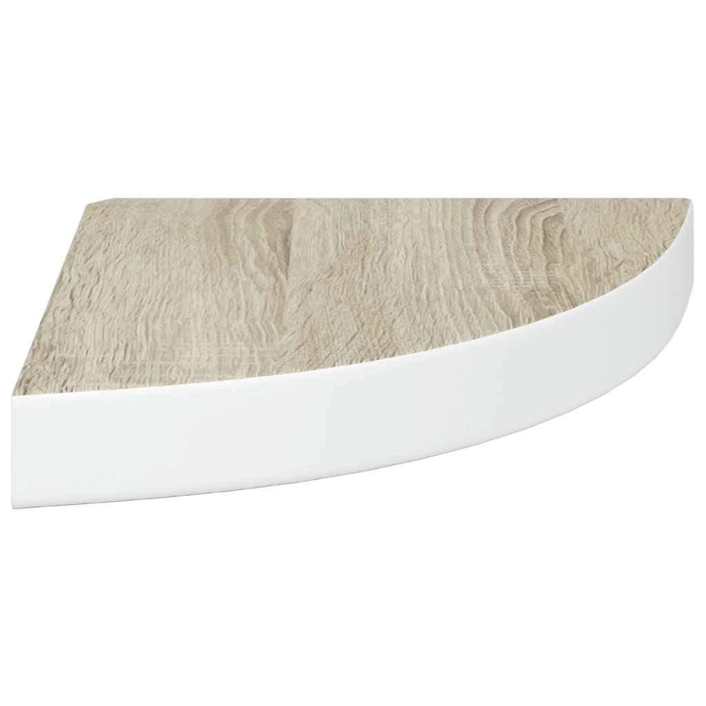 2 db fehér-tölgyszínű MDF fali sarokpolc 25 x 25 x 3,8 cm