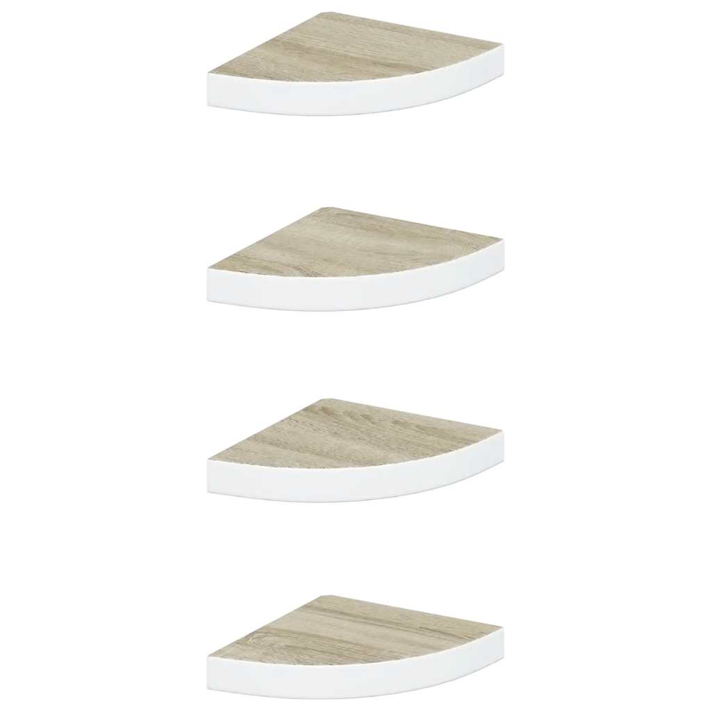 4 db tölgyszínű és fehér MDF fali sarokpolc 25 x 25 x 3,8 cm