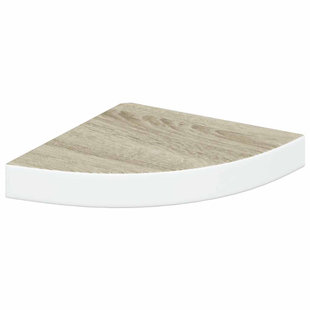 4 db tölgyszínű és fehér MDF fali sarokpolc 25 x 25 x 3,8 cm
