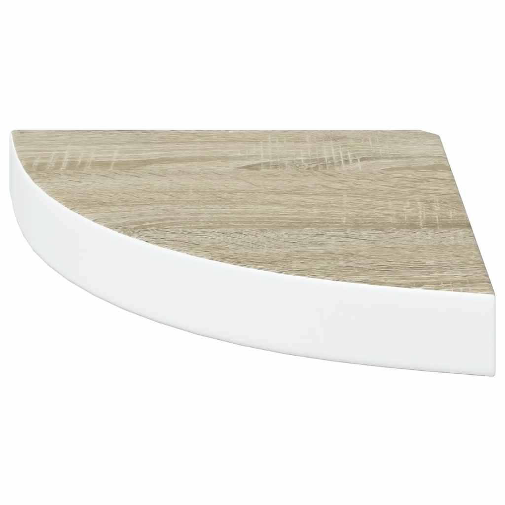 4 db tölgyszínű és fehér MDF fali sarokpolc 25 x 25 x 3,8 cm