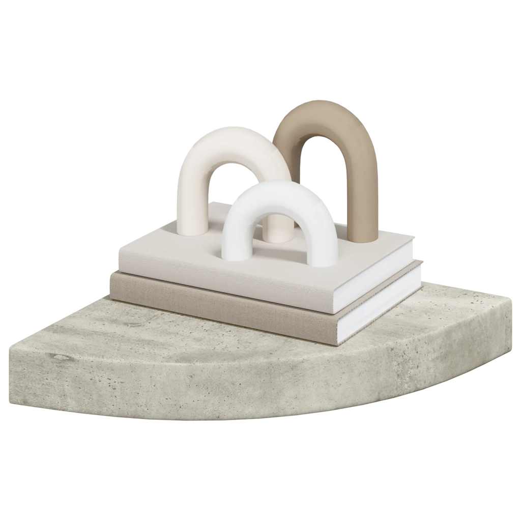 betonszürke MDF fali sarokpolc 25 x 25 x 3,8 cm