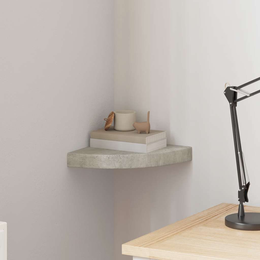 betonszürke MDF fali sarokpolc 25 x 25 x 3,8 cm