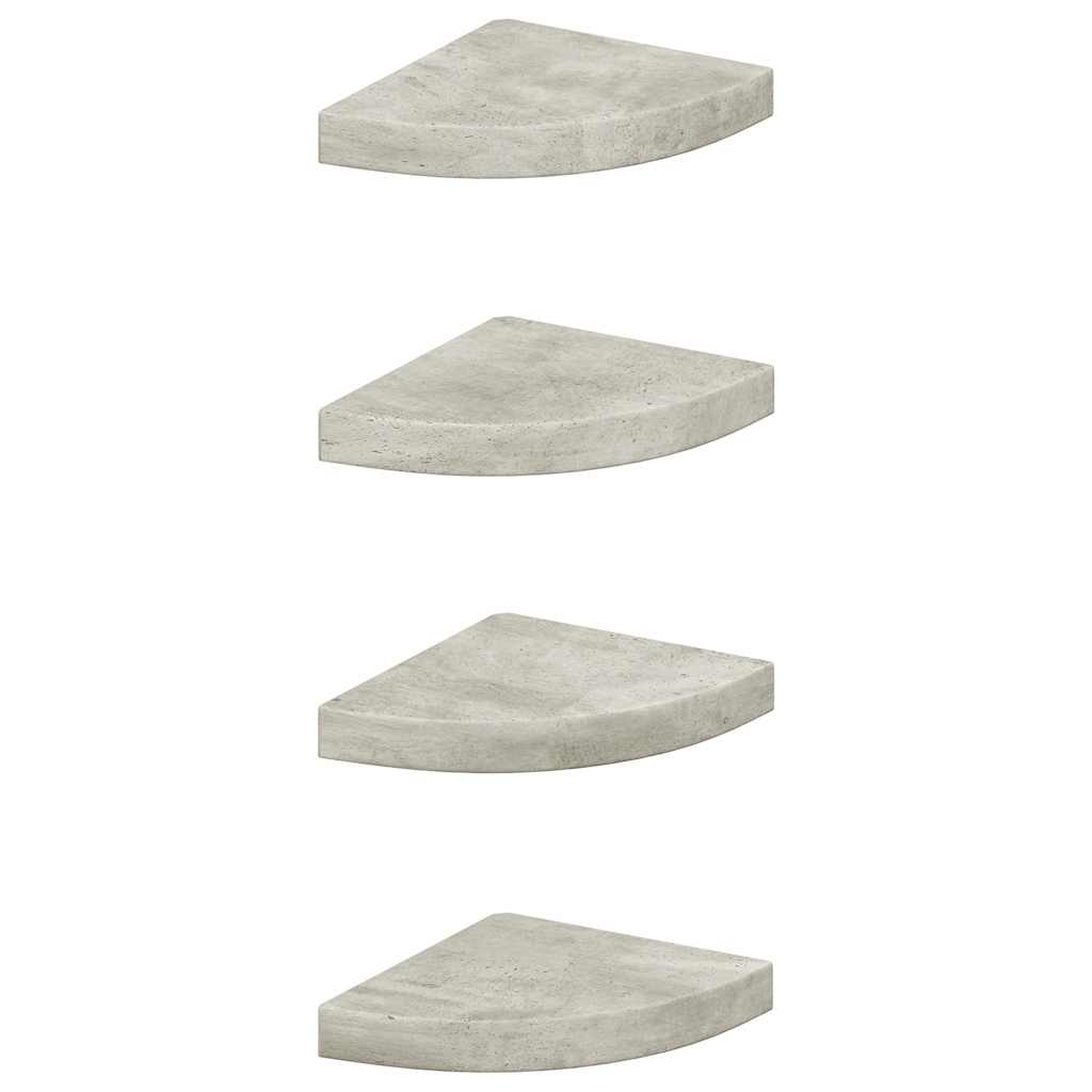 4 db betonszürke MDF fali sarokpolc 25 x 25 x 3,8 cm