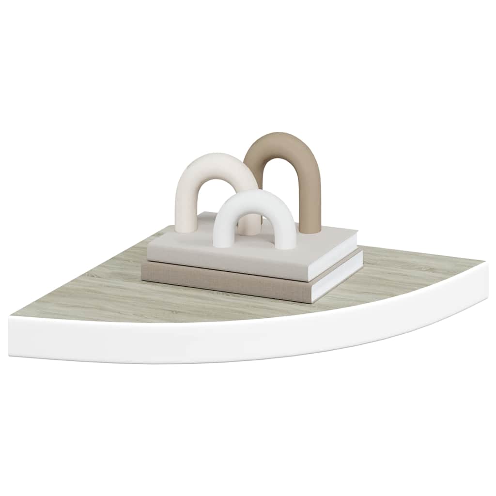 tölgyszínű és fehér MDF fali sarokpolc 35 x 35 x 3,8 cm