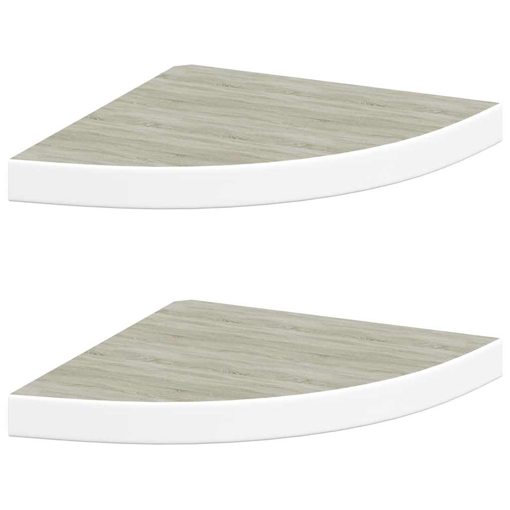 2 db tölgyszínű és fehér MDF fali sarokpolc 35 x 35 x 3,8 cm