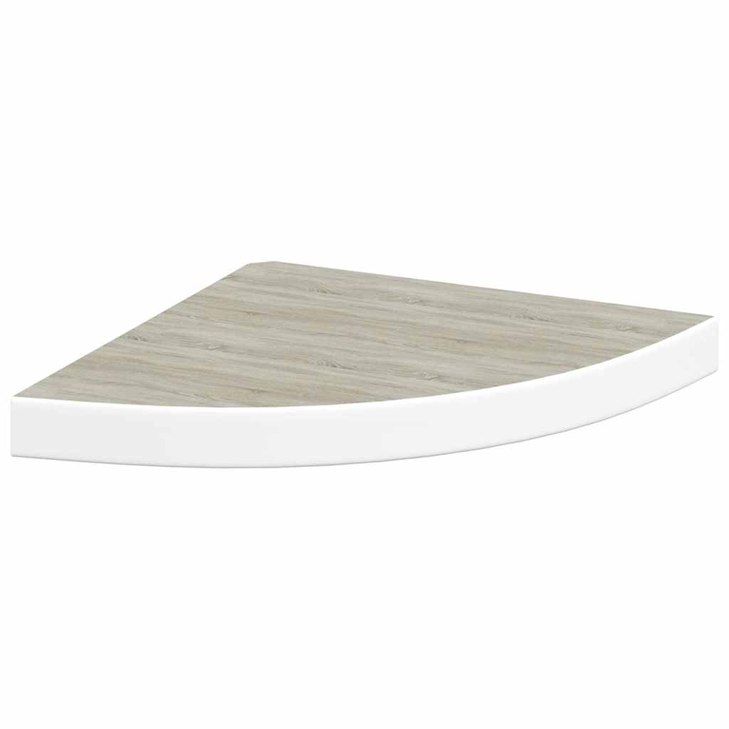 2 db tölgyszínű és fehér MDF fali sarokpolc 35 x 35 x 3,8 cm