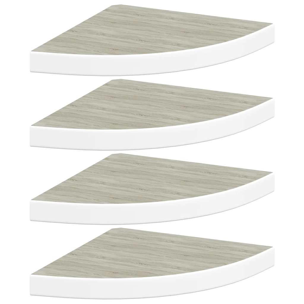 4 db tölgyszínű és fehér MDF fali sarokpolc 35 x 35 x 3,8 cm