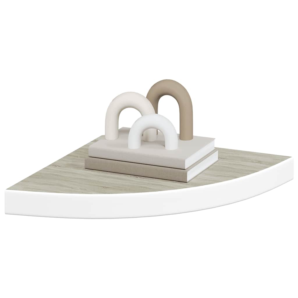 4 db tölgyszínű és fehér MDF fali sarokpolc 35 x 35 x 3,8 cm
