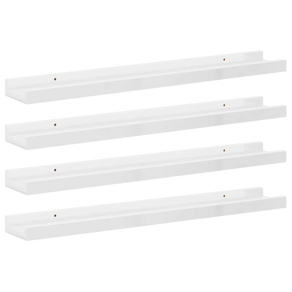 4 db magasfényű fehér fali polc 60 x 9 x 3 cm