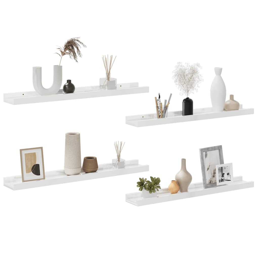 4 db magasfényű fehér fali polc 60 x 9 x 3 cm