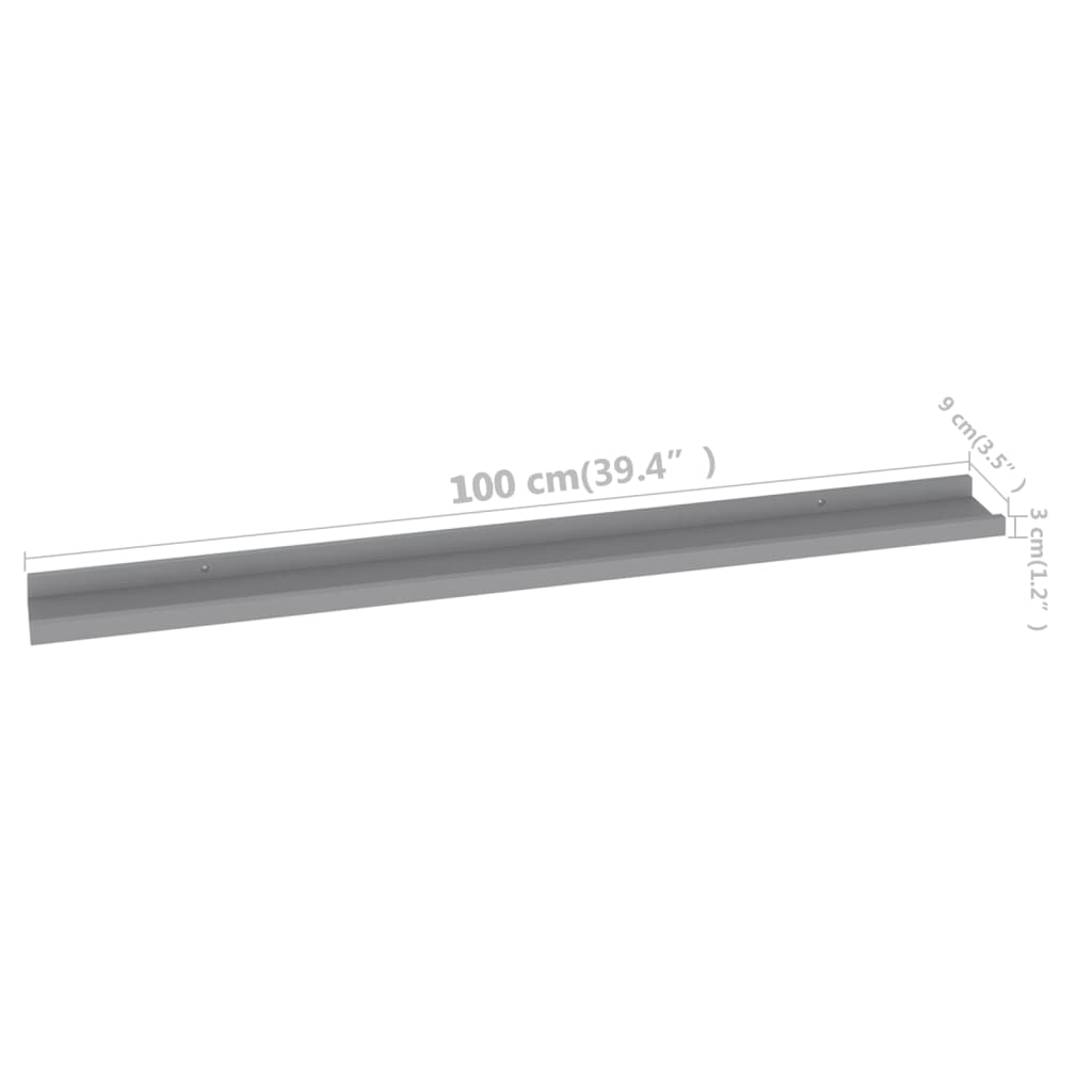 2 db szürke fali polc 100 x 9 x 3 cm