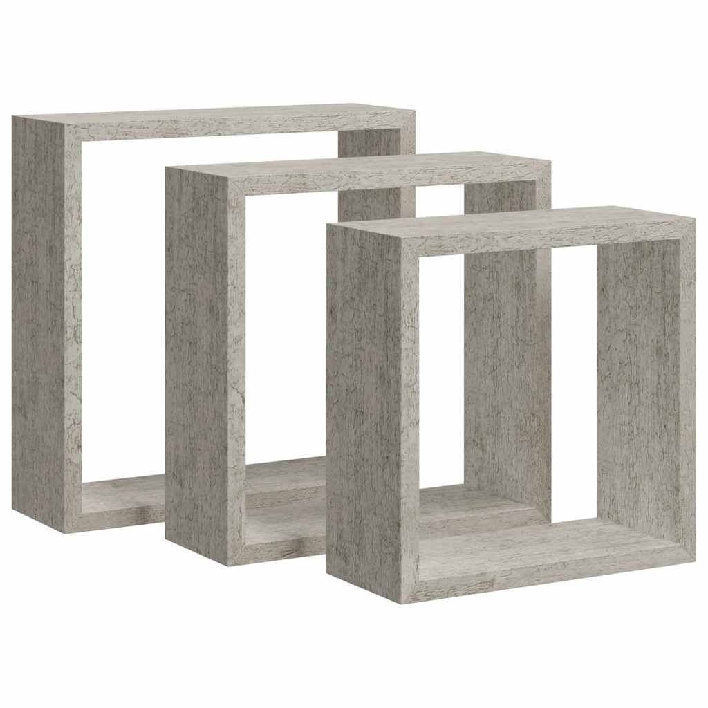 3 db betonszürke fali kockapolc