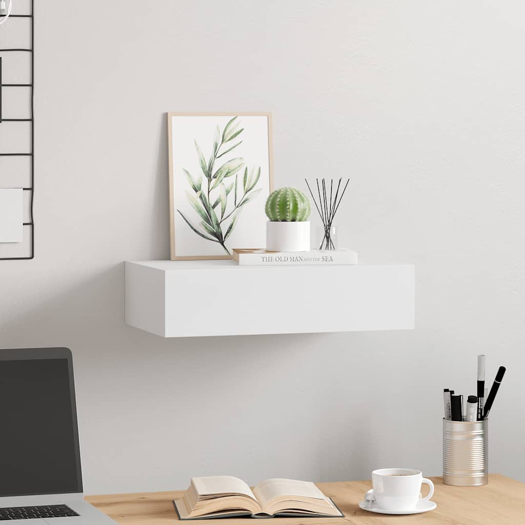 fehér MDF falra szerelhető fiókos polc 40 x 23,5 x 10 cm
