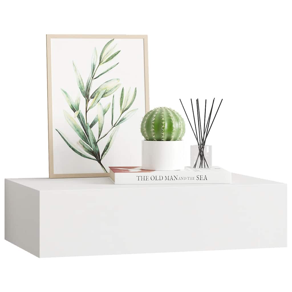 fehér MDF falra szerelhető fiókos polc 40 x 23,5 x 10 cm