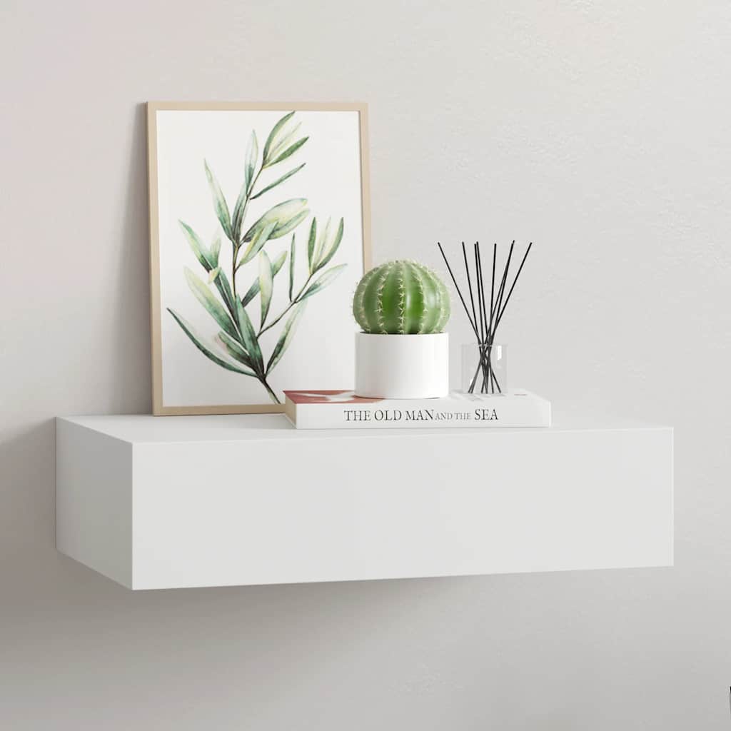 fehér MDF falra szerelhető fiókos polc 40 x 23,5 x 10 cm