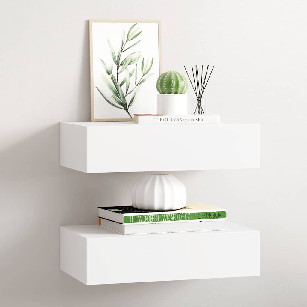 2 db fehér MDF falra szerelhető fiókos polc 40 x 23,5 x 10 cm