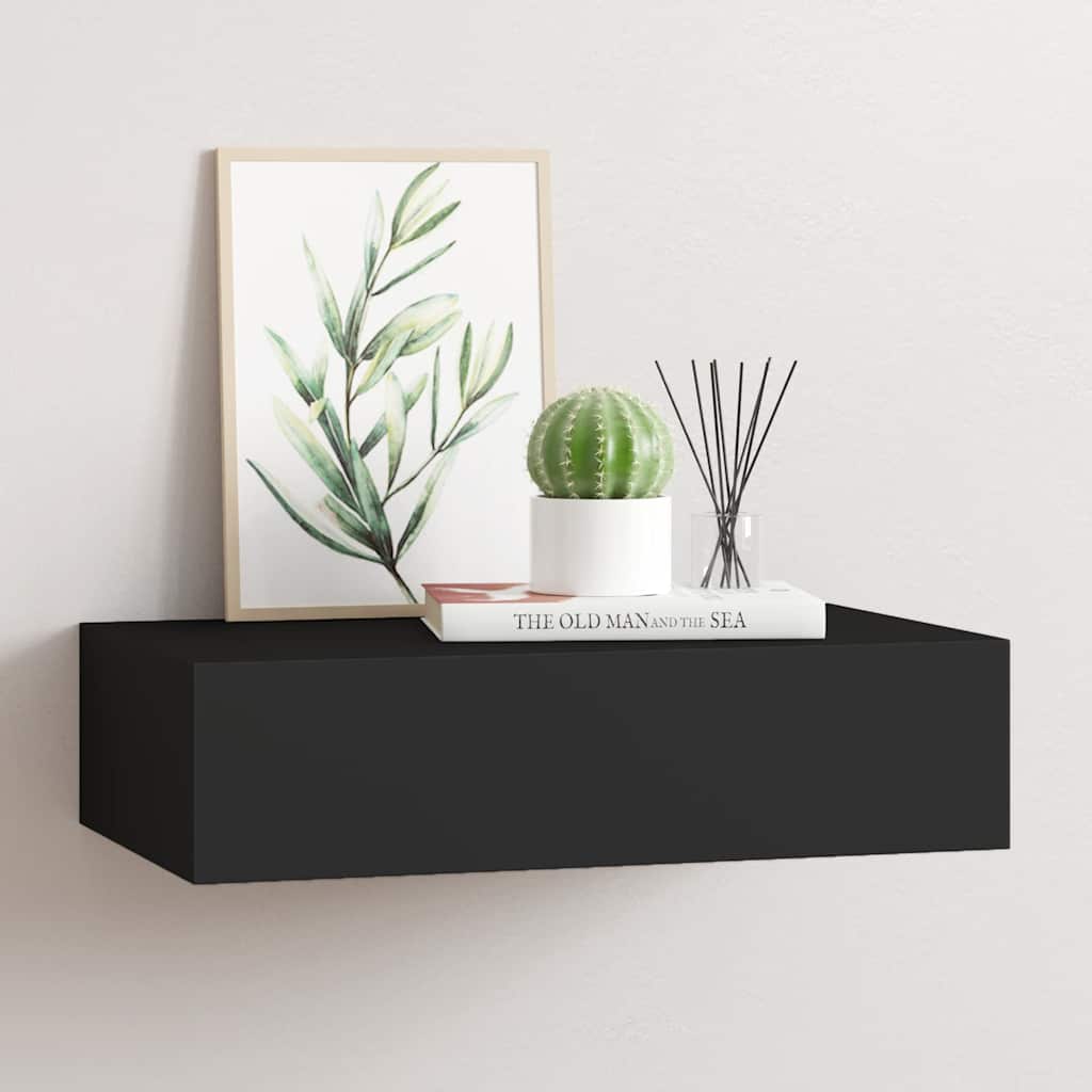 fekete falra szerelhető fiókos polc 40 x 23,5 x 10 cm