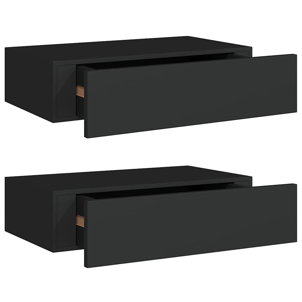 2 db fekete MDF falra szerelhető fiókos polc 40 x 23,5 x 10 cm
