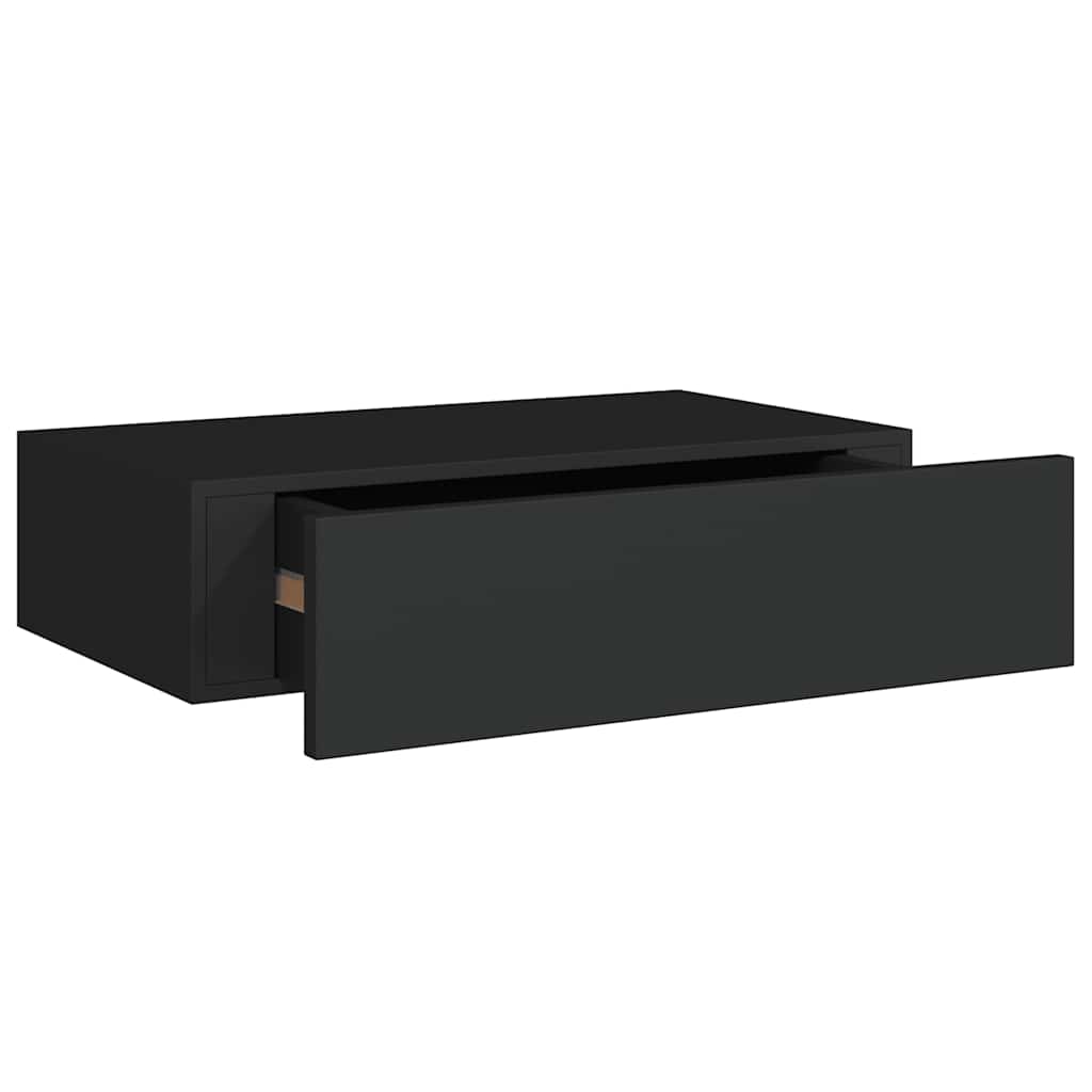 2 db fekete MDF falra szerelhető fiókos polc 40 x 23,5 x 10 cm