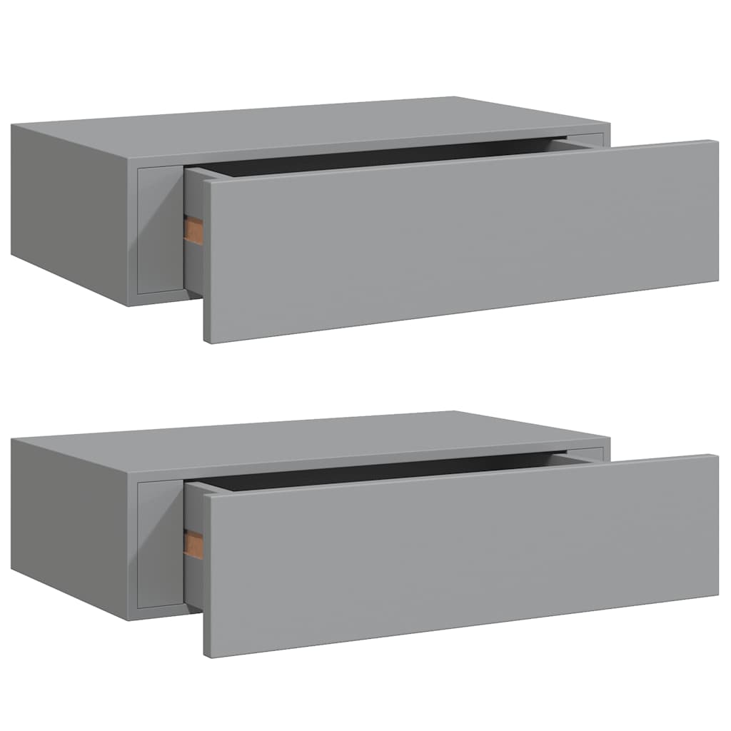 2 db szürke MDF falra szerelhető fiókos polc 40 x 23,5 x 10 cm
