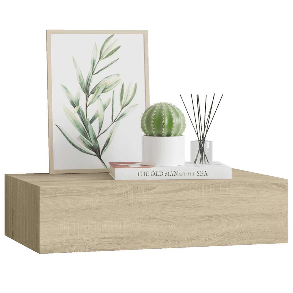 tölgyszínű MDF falra szerelhető fiókos polc 40 x 23,5 x 10 cm