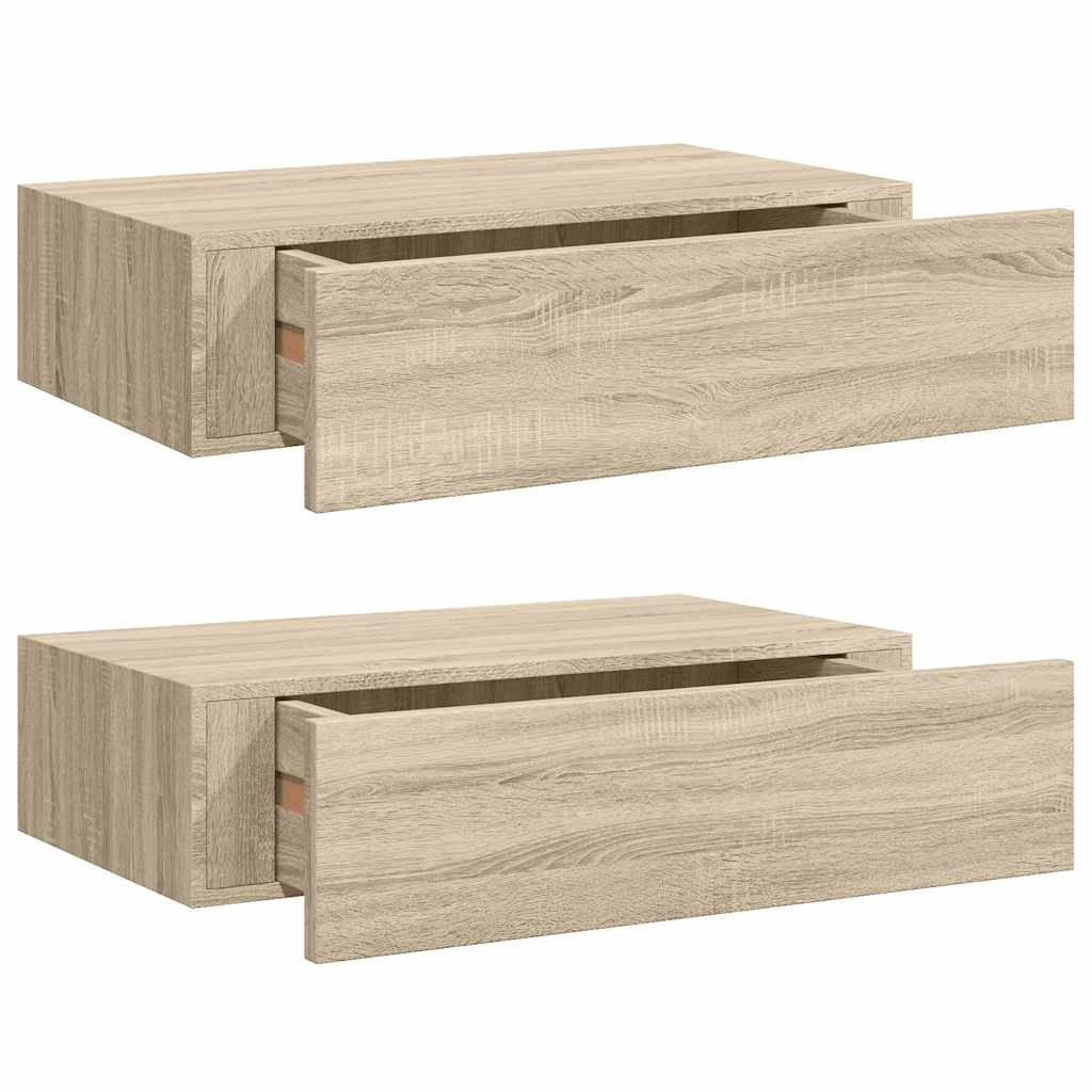 2 db tölgyszínű MDF falra szerelhető fiókos polc 40x23,5x10 cm