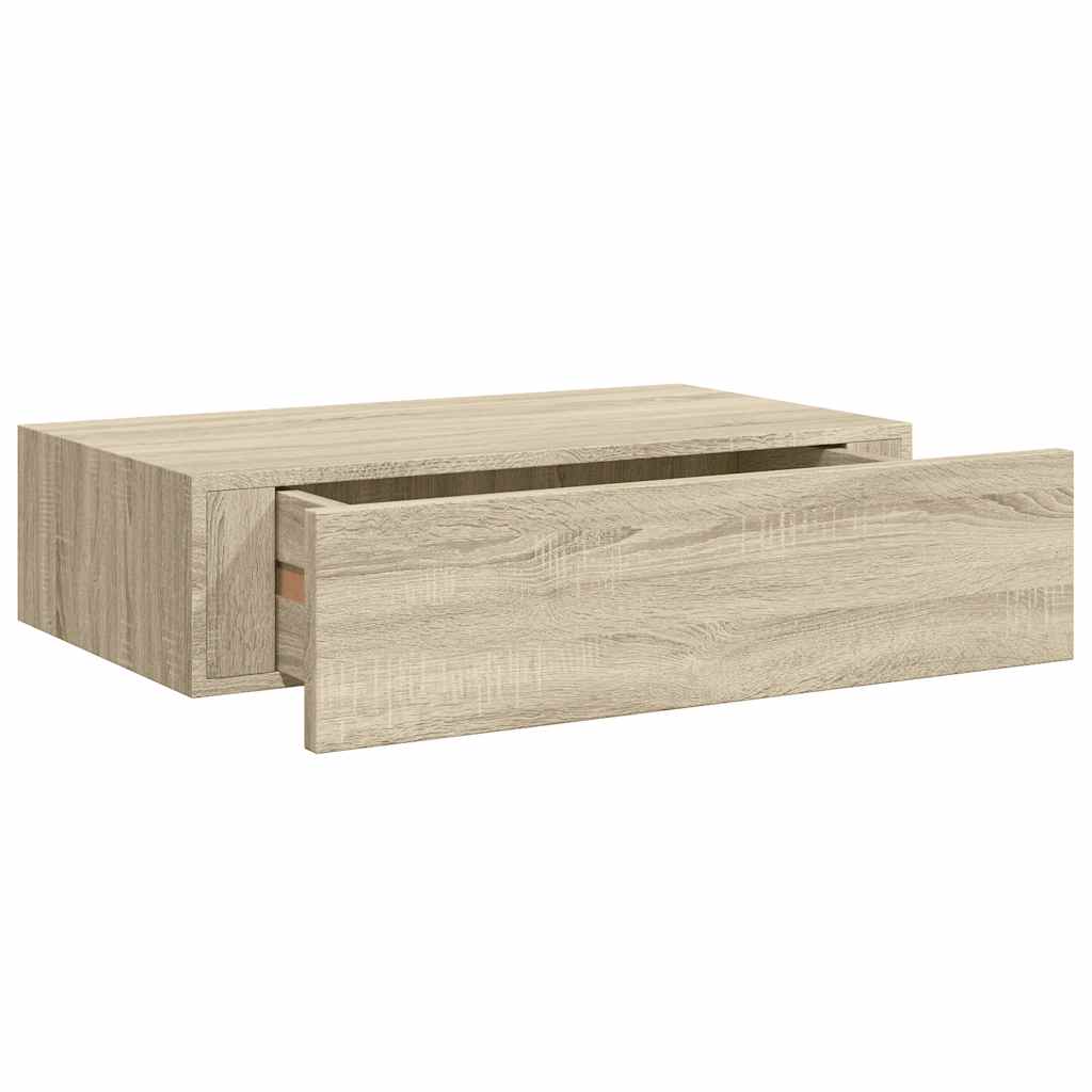 2 db tölgyszínű MDF falra szerelhető fiókos polc 40x23,5x10 cm